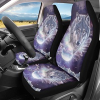 INSTANTARTS Cool 3D Wolf and Moonlight Print Vehicle Front Seat Covers Decor 2Pcs/Set Durable Car Seat Protector for SUV Sedan 