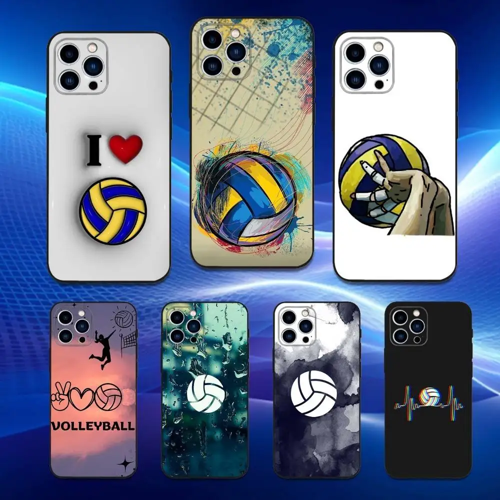 

Painted Art Volleyball Phone Case For iPhone 16,15,14,13,12,11 Plus,Pro Max,XS,X,XR,SE,Mini,8,7,Soft Silicone Black Cover