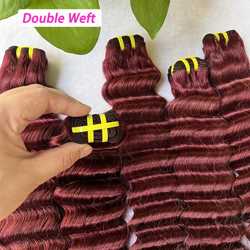 # 99j بورجوندي اللون شعر الإنسان حزم موجة عميقة 100% عذراء الفيتنامية لحمة مزدوجة نسج الشعر ملحقات 100 جرام للنساء