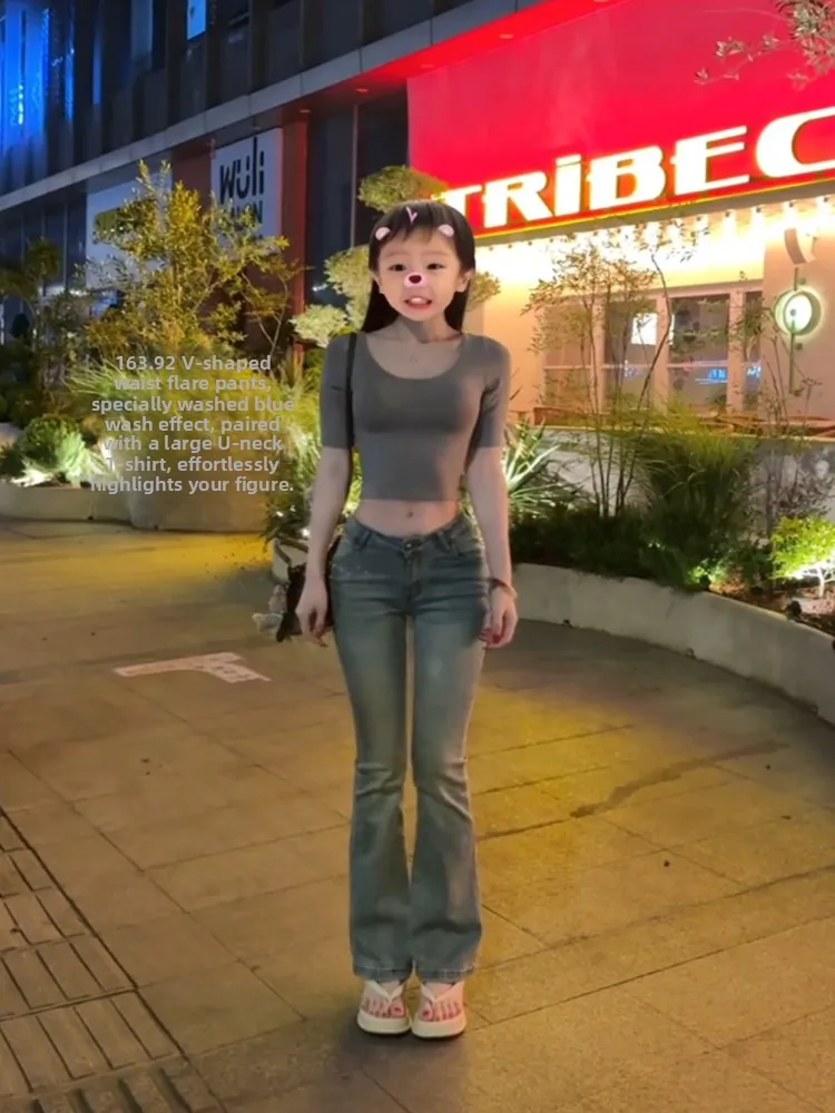 

Женские джинсы с низкой талией, синие, расклешенные, с высокой талией, широкие штанины, повседневные, в стиле ретро, с эффектом похудения, длинные брюки