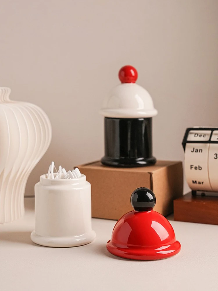 Creative Memphis Mid-Century Ceramic Cotton Swab Box Toothpick Holder Storage Container Luxury Design Home Decor Tabletop Orn... - view 3
