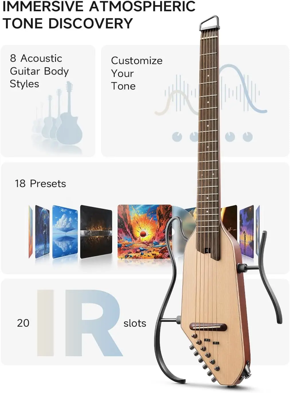 Acoustic Electric Guitar Travel Guitar with Multiple Effect Modes Smart Guitarra Kit of Earphone, Gig Bag,