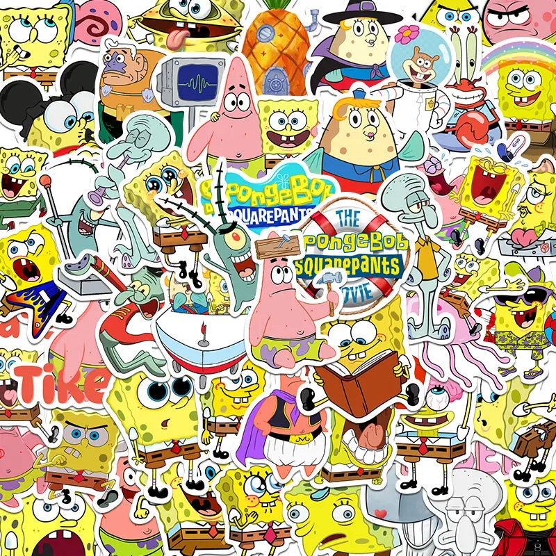 50PCS Cartoon SpongeBob SquarePants Stickers Mobile Phone Case Computer Notebook Suitcase Guitar Decoration Stickers Wholesale