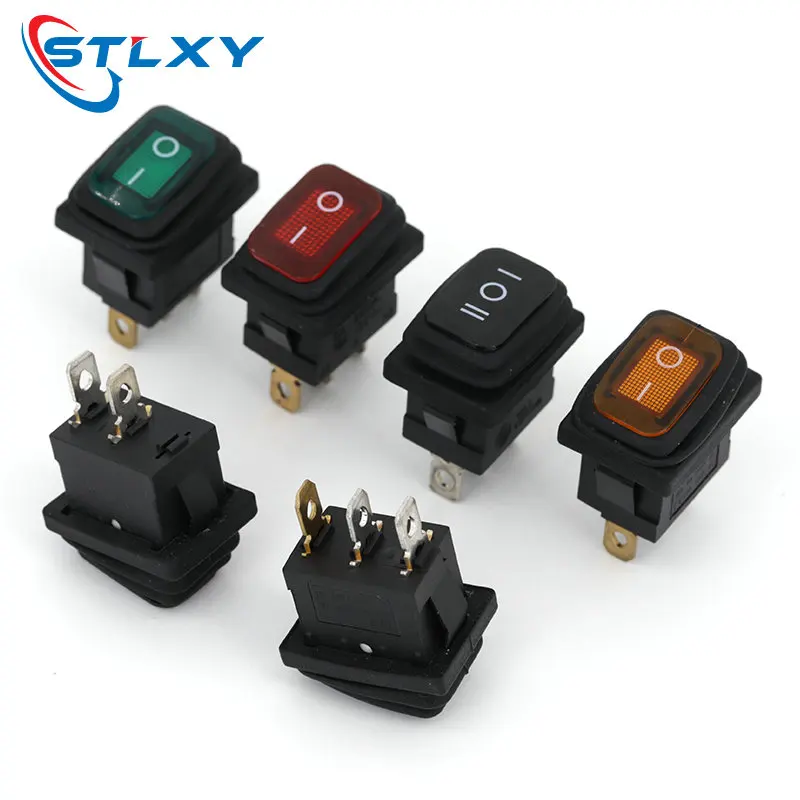 1PCS/lot KCD1 Waterproof switch 3PIN red with lights button rocker power switch oil-proof and dust-proof ON/OFF