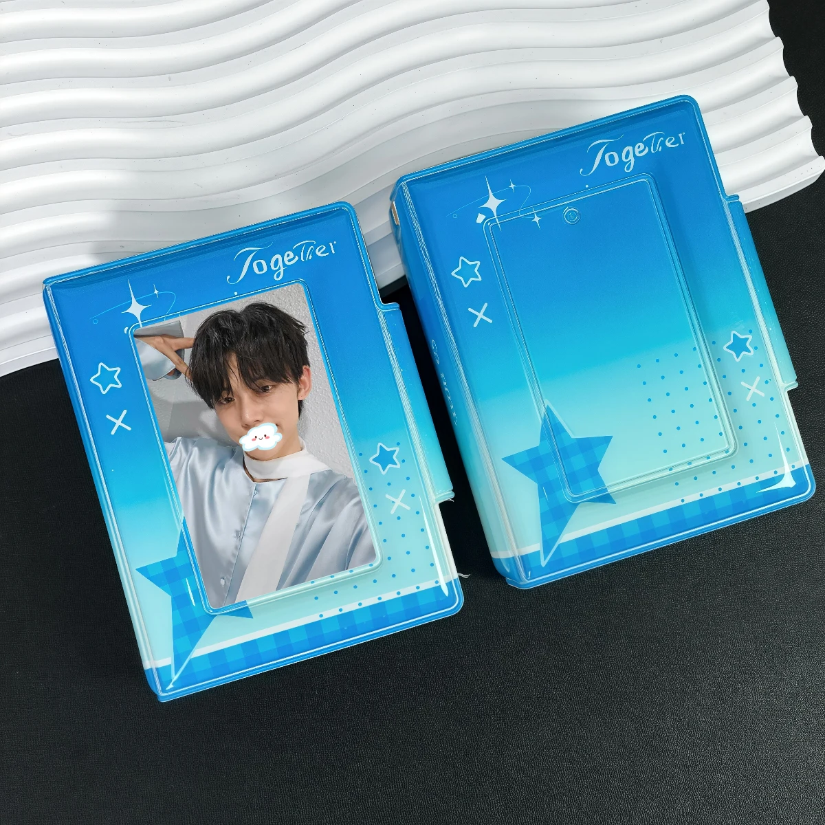 Personalized Blue Gradient Star Card Holder, Kpop Idol Album Photo Card Holder, Large Capacity Portable Card Album, Made of Pu Material, Suitable for 3-3.5inch Mini Photo Cards, Polaroid Photos, and Storage of Anime and Game Cards