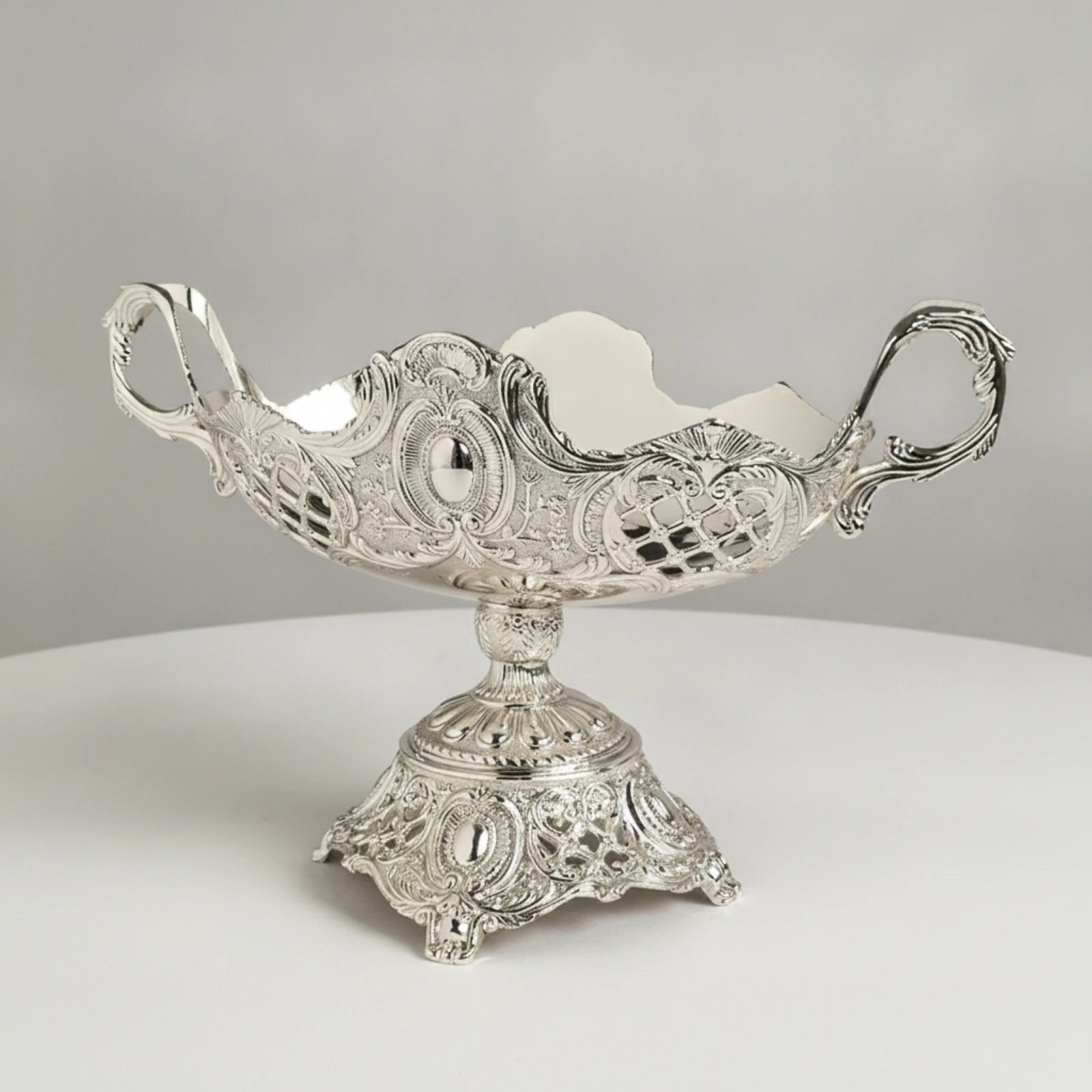 Metal Serving Tray with Handles Silver-Tone Serving Tray with Handles Vintage-Inspired Electroplated for Hosts, Parties