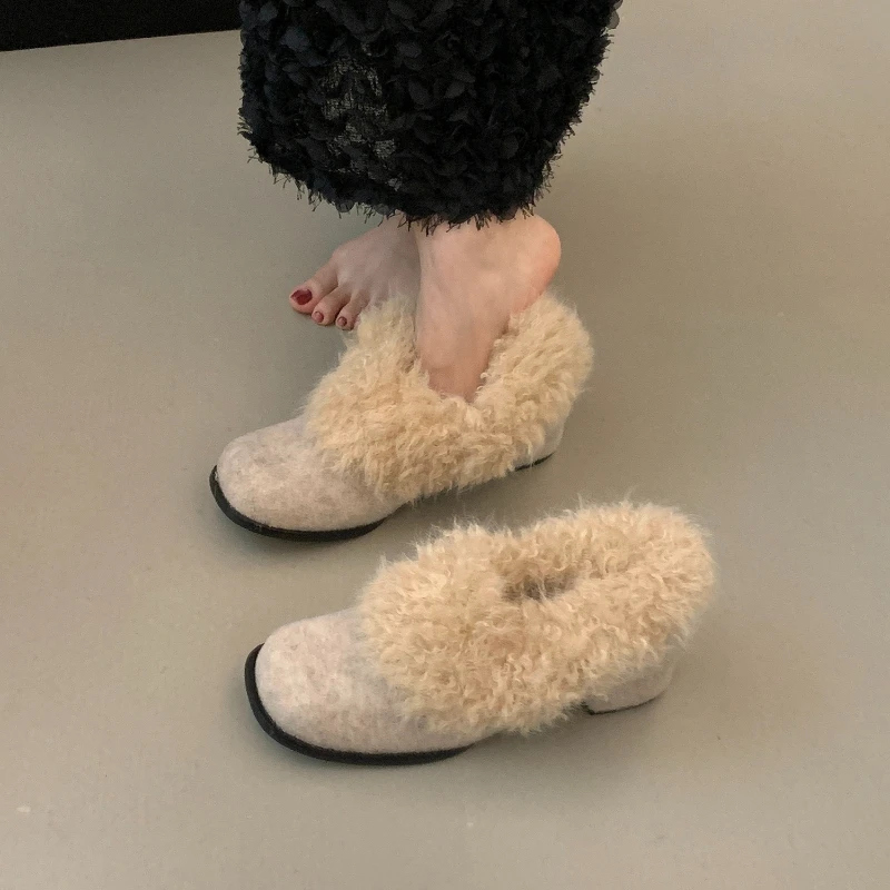 

Women Versatile temperament High Heels Cotton Shoes Fashion Elegant Shoes 2025 New Trend Warm Winter Woman Shoes