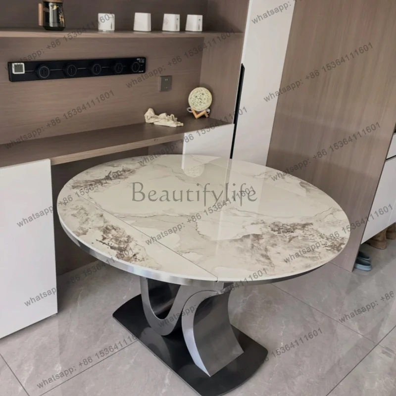 FG Modern Light Luxury Round Household New Rock Slab Round 6 Chairs Dining Room Square Folding Retractable Dining Table Furnitur