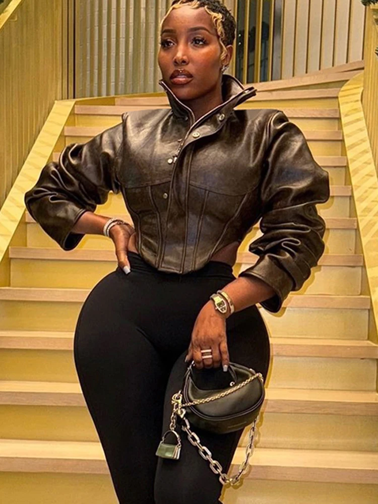 

Weird Puss Pu нерегулярная укороченная куртка женская водолазка на молнии с длинным рукавом дикая сексуальная уличная хипстерская куртка Midnight Club