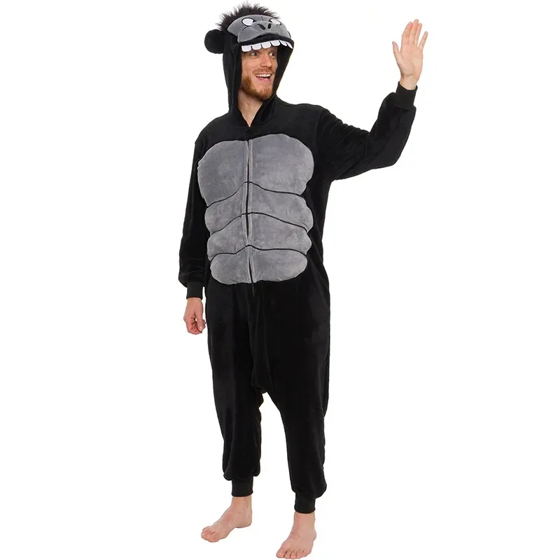 

qq452024 Kids Monster Monkey Blanket Onesie Animal Chimpanzee Hooded Pyjamas Adult Gorilla Union Suit Halloween Costume For Fami