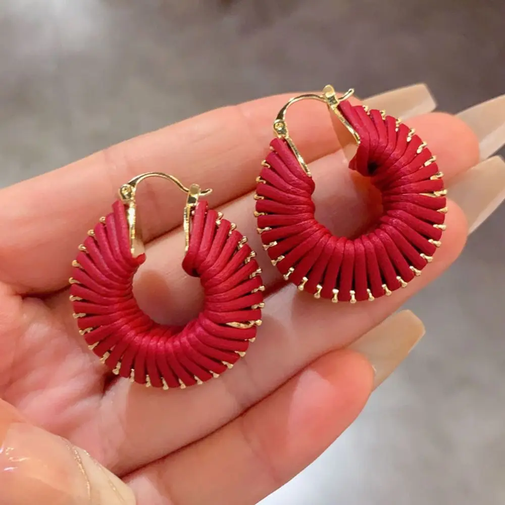 Punk Braided Hoop Earring Japan Korean Hand-woven Exaggerated Ear Buckle Simple Leather Fashion Jewelry Earrings Accessories