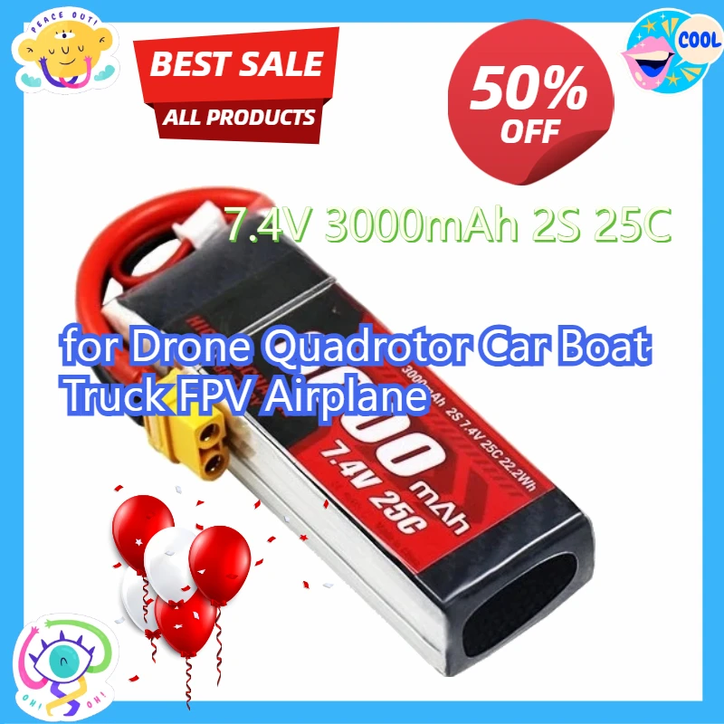 

7.4V 3000mAh 2S 25C Lipo Rechargeable Battery for Drone Quadrotor Car Boat Truck FPV Airplane Rechargeable Batteries
