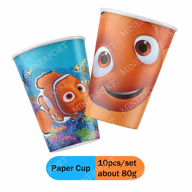 Finding Nemo Theme Cartoon Paper Plate Cups Swirls Stickers Cake Topper Character Fish for Birthday Party Decorations Supplies
