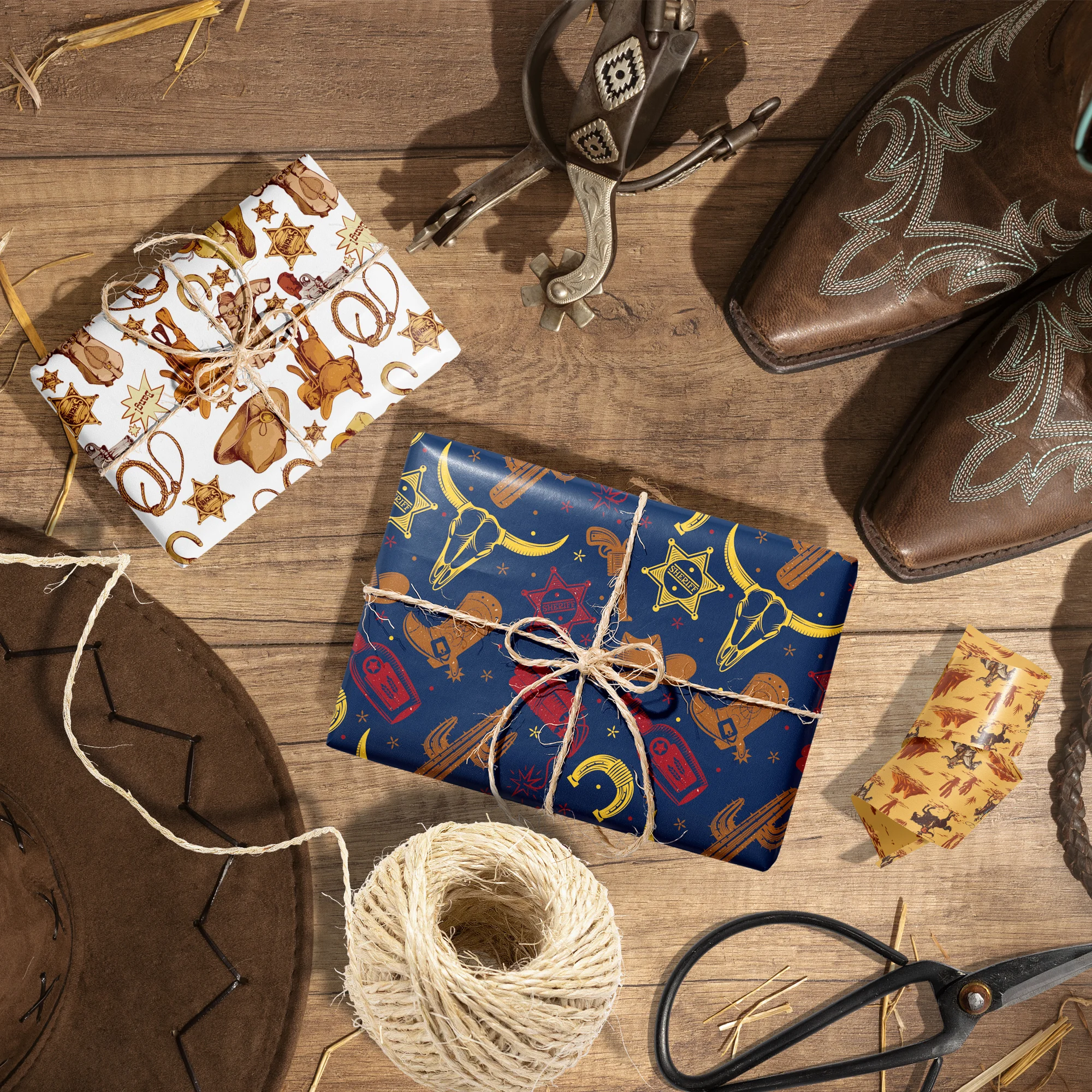 12pcs Wild West Cowboy Birthday Gifts Wrapping Papers Wrapping Decoration Tissue Baby Shower Party Crafts Presents Packing Paper
