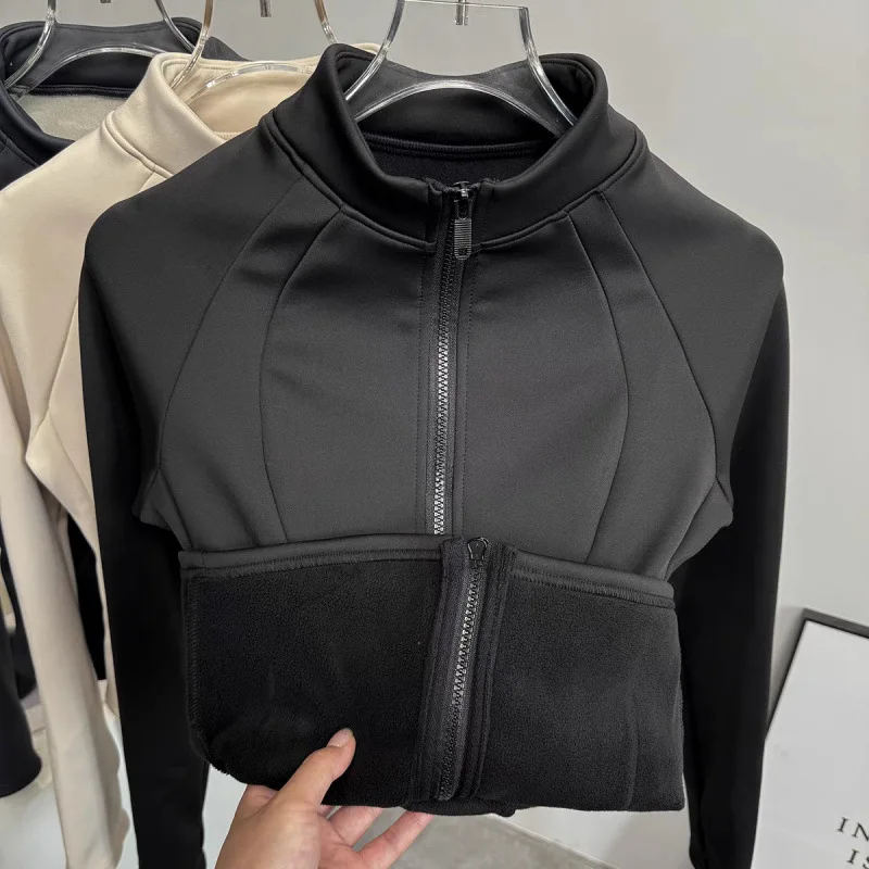 جديد الرياضة النسائية الخريف والشتاء مبطنة بالصوف الدافئة الوقوف طوق اليوغا الجري ركوب الدراجات اللياقة البدنية #6