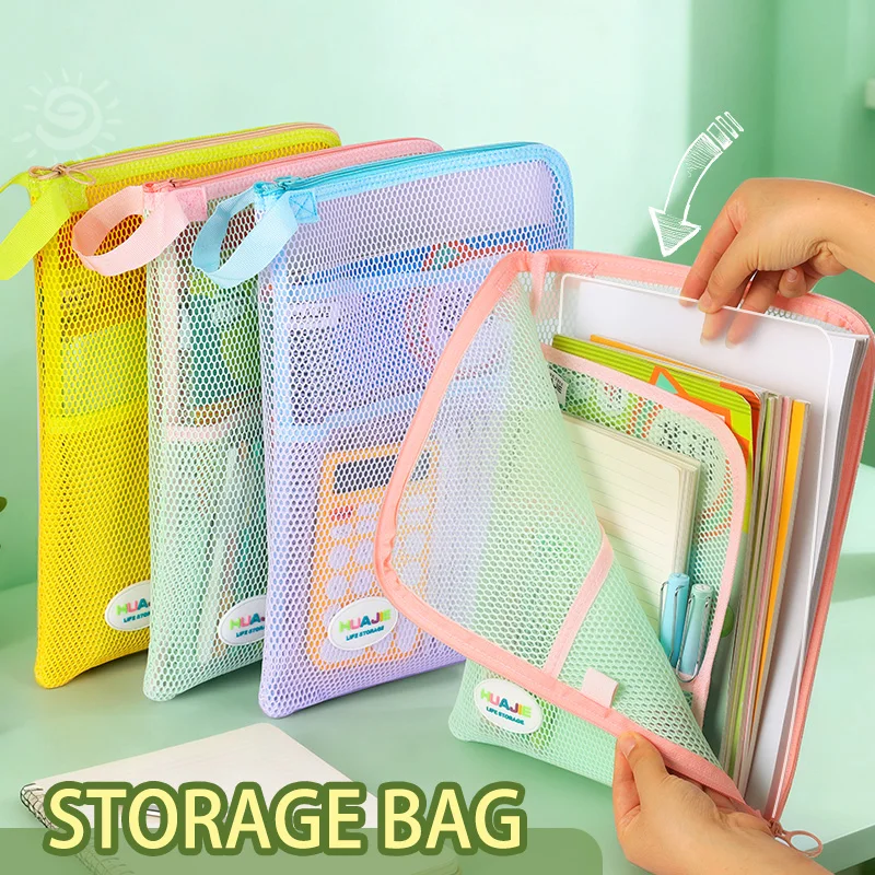 

High-Capacity L-Shaped 4-Layer Zippered Mesh Bag with Exam Board for students’ homework & tutoring