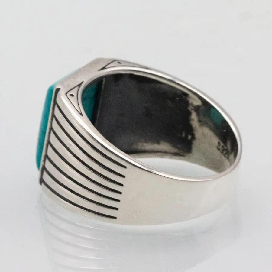 Wholesale Sliver Hand Ring 925 Sterling Silver Men Vintage Turquoise Stone Handmade Fashion Simple Rings Male