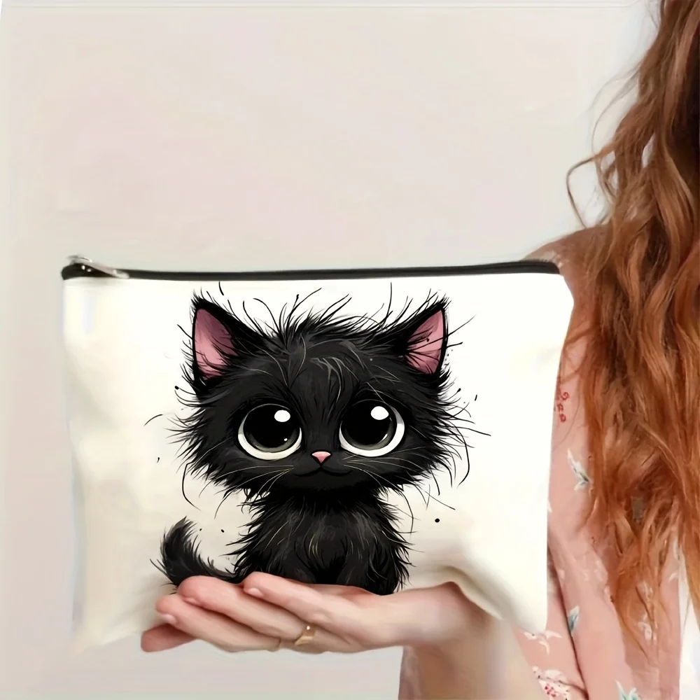 Un sac à cosmétiques imprimé chat mignon – pochette multifonctionnelle à fermeture éclair, sac de rangement de bijoux, petit sac de rangement parfait à fermeture éclair pour voyage.