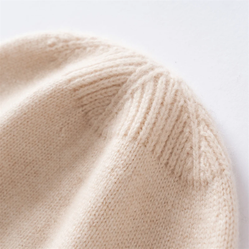 Women New Cashmere Beanie Hat Textured Knit Edge Design Winter Warm Soft Slouchy Skullies Cap Cold Weather Accessory