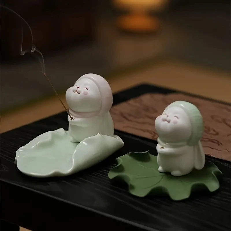 Cute Wishing Rabbit Incense Burner Ceramic Incense Burner Indoor Incense Cable Accessories Incense Burner Rack Exquisite Gift
