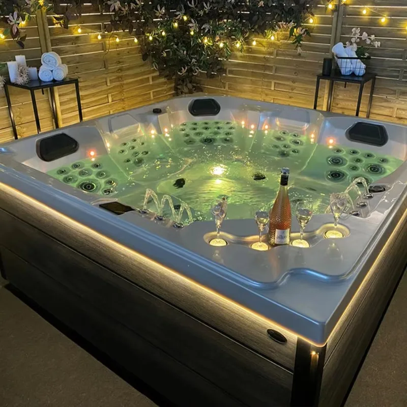 2026 Hot Sale Hydro Hot Tub Large 6-Person Acrylic Spa Tub with Jet Spa Massage for Villas Hotels Outdoor Spa Pool Customize