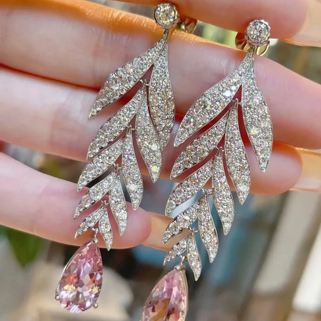 New Arrival Luxury Pink Leaf Ear of Wheat Sterling Silver Drop Earrings for Women with 925 Stamp Party Jewelry