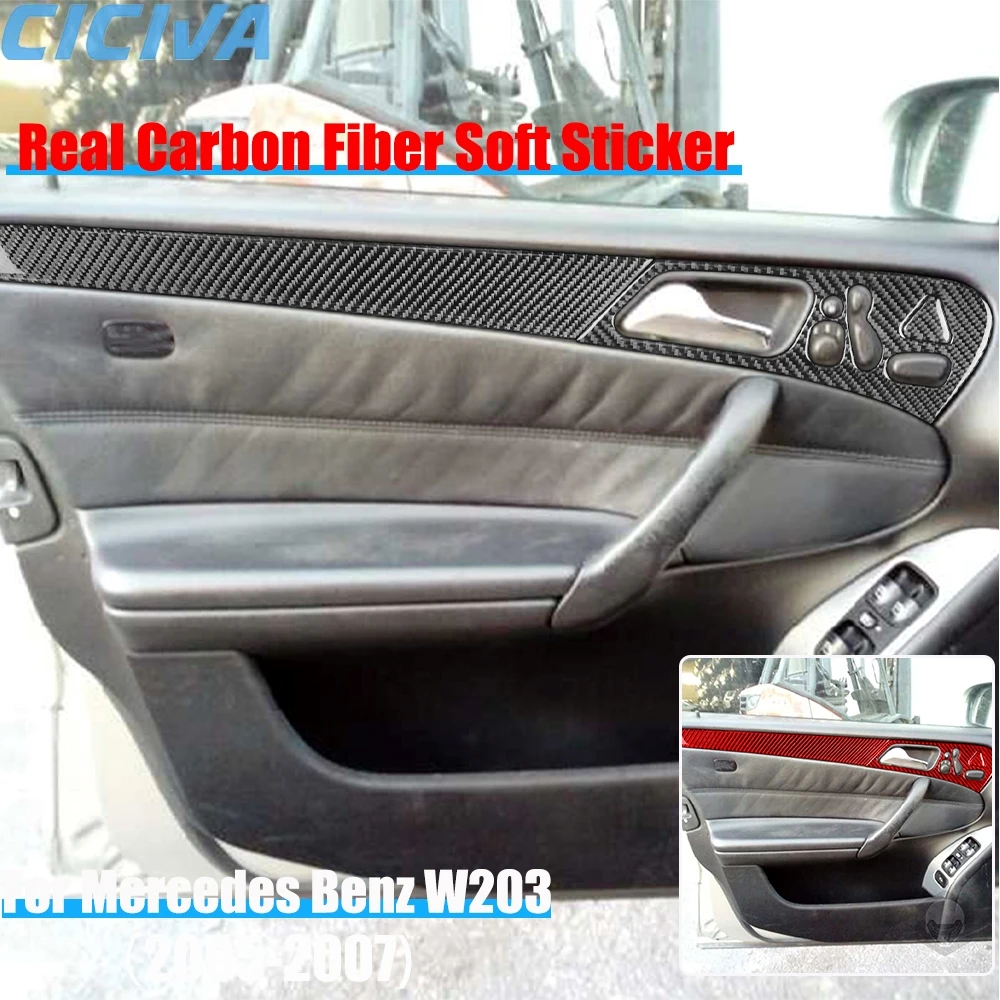 

Real Carbon Fiber Car Accessories Door Panel Seat Adjustment Cover Soft Sticker For Mercedes Benz C Class W203 2005 2006 2007