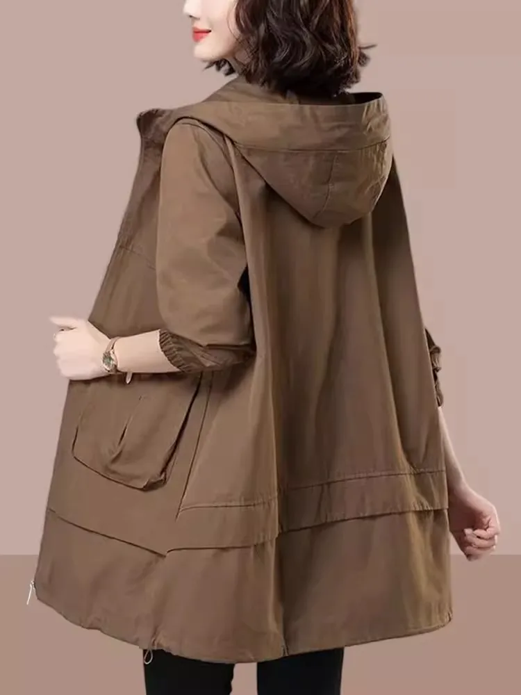 

Стильное повседневное женское пальто 2026: Новинка ранней весны, модная верхняя одежда средней длины, кардиган больших размеров для мам