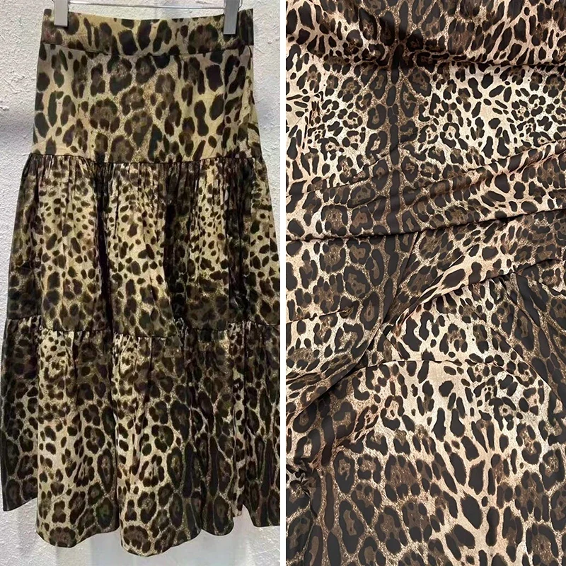 Spring and Summer European and American Fashion Show Pure Cotton Leopard Print Fabric Women's Skirt Poplin High end Fabric