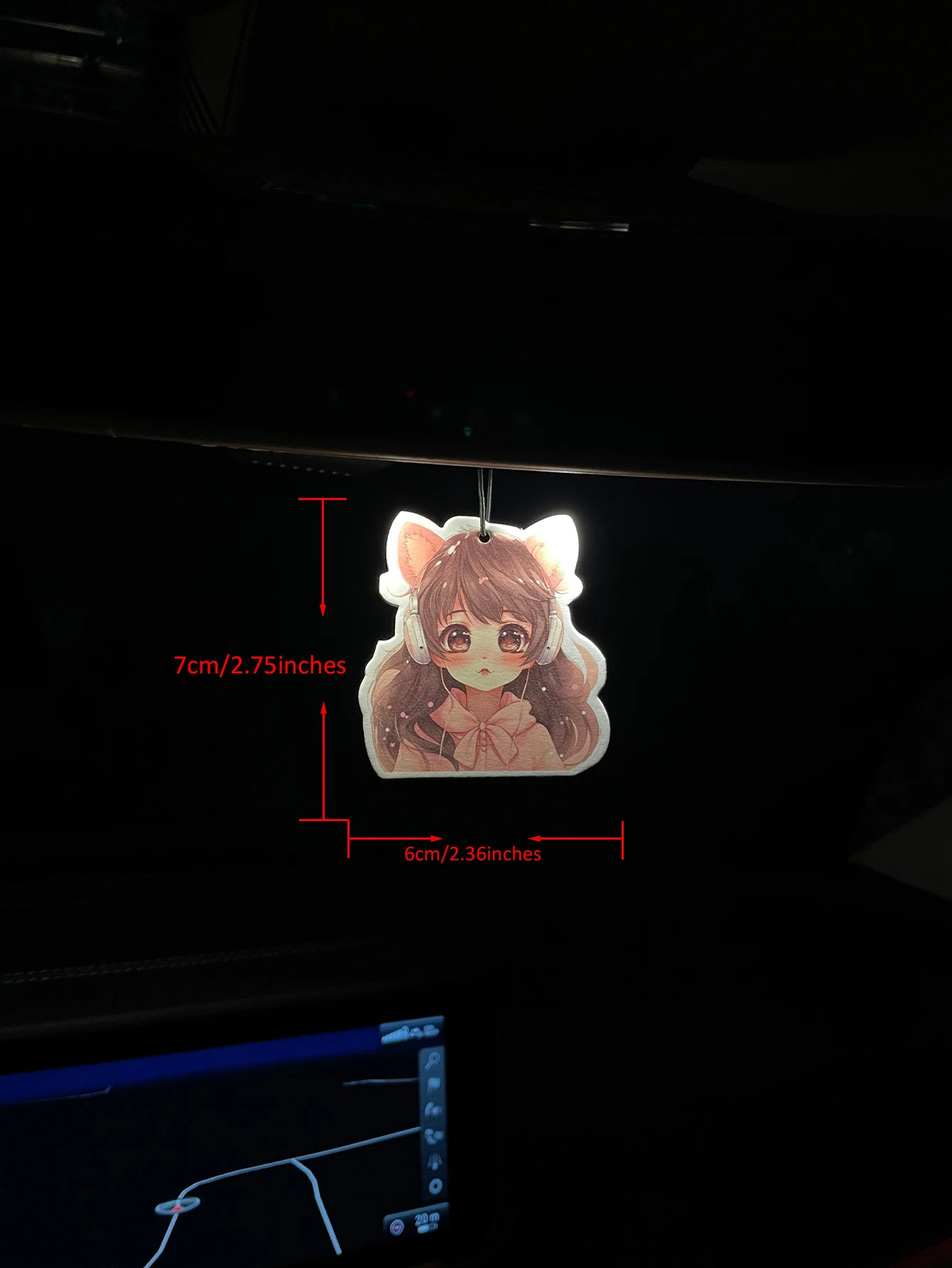 Cute Anime Cat Ear Girl with Headphones Hanging Car Air Freshener, Natural Plant Extract Scented Paper Air Freshener, Alcohol-Fr