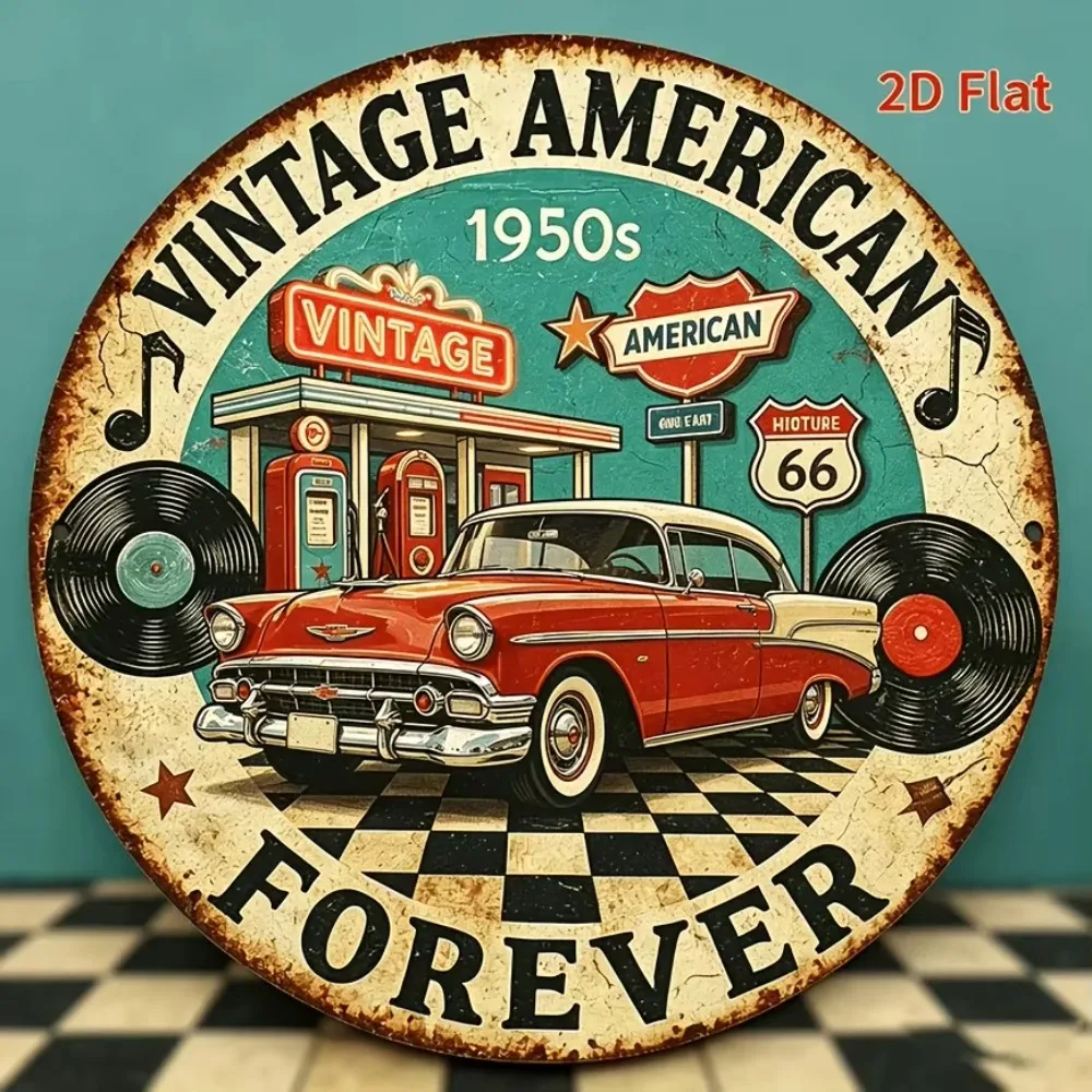 2D Flat Vintage Truck Aluminum Wall Art Retro 1950s Rock and Roll Decor for Music Room & Home