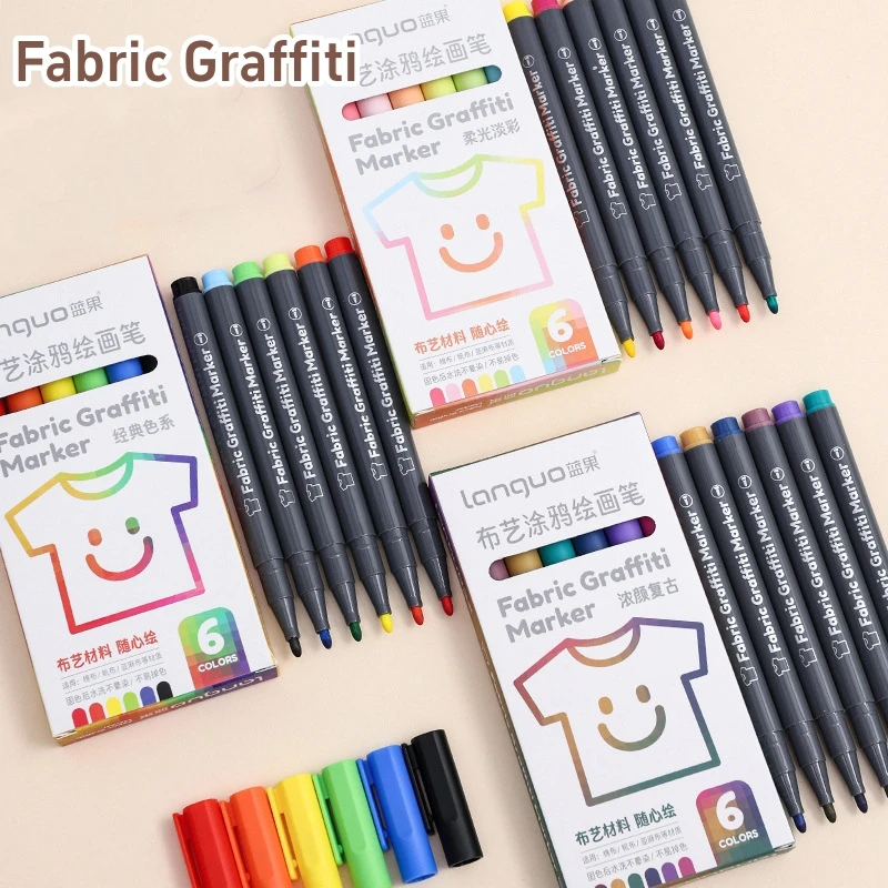 LANGUO 6 Colors/set Fabric Textile Graffiti Markers Pens Waterproof  Drawing for Cotton Canvas Linen DIY Pigment Painting Pen