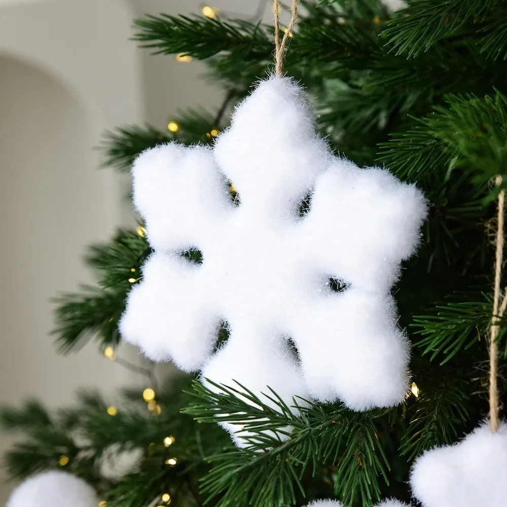 

White Christmas Snowflake Pendant Flocking Simulation Artificial Christmas Snowflake Realistic Plush Hanging Snowflake