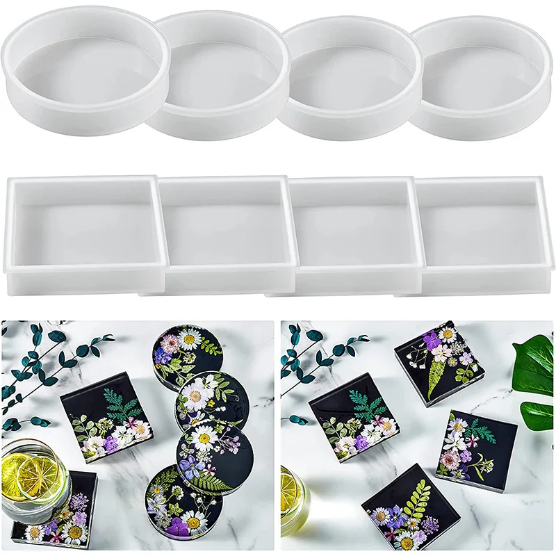 Coaster Resin Molds Round Square Cups Mats Silicone Mould DIY Handmade Epoxy Resin Mold Cup Pad Crafts Making Home Decoration