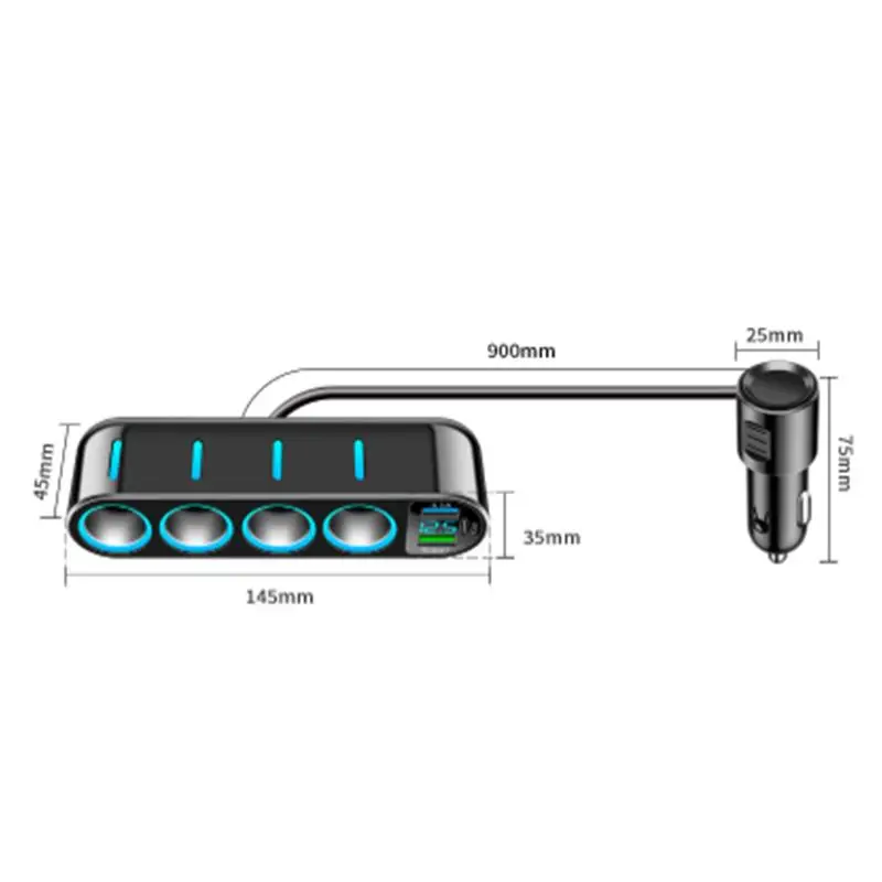 Universal 7 In 1 Car Fast Charger Adapter Charge 12-24V Four Cigarette Lighter DualUSB PD 66W Socket Cigarette Lighter Splitter