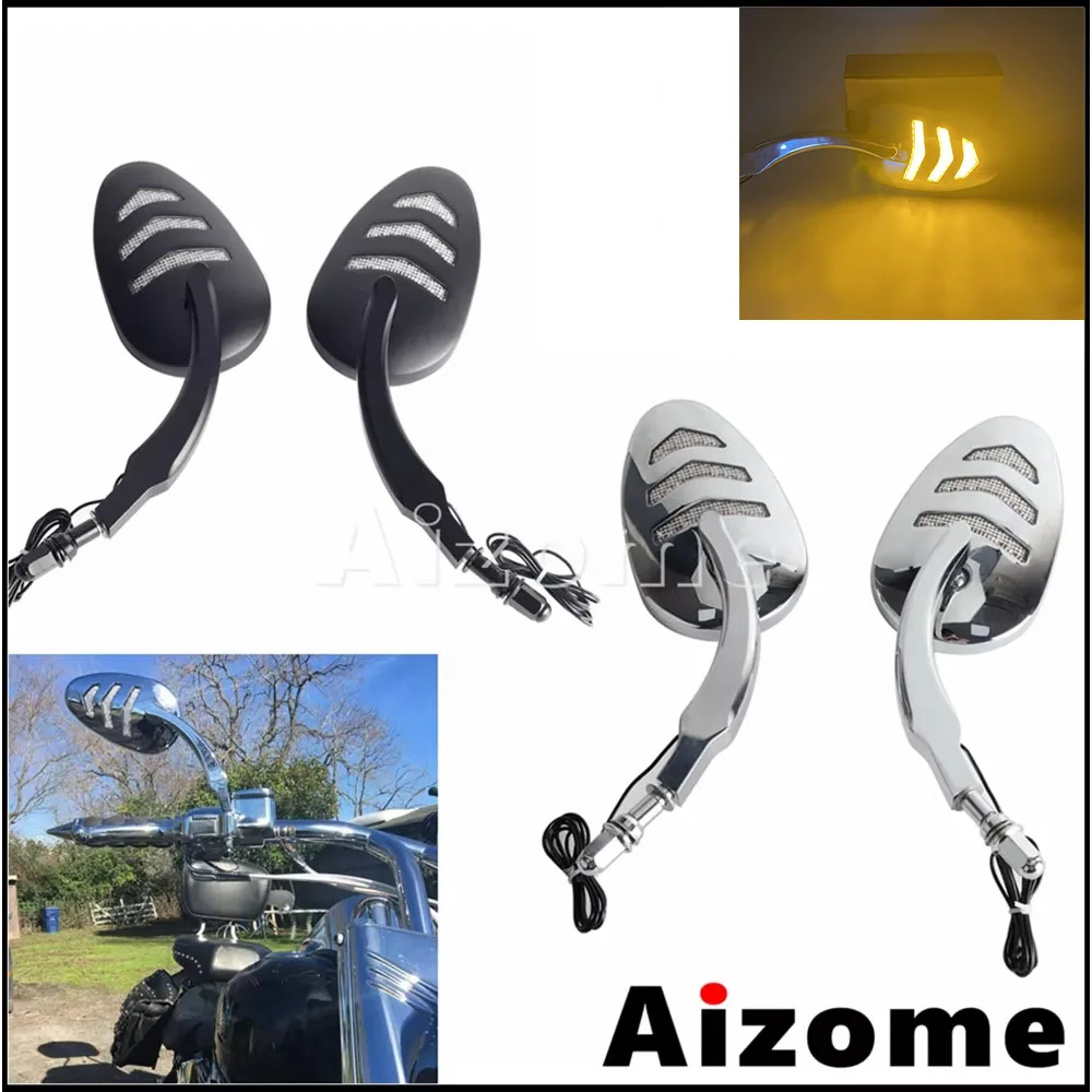 

1pair 8mm Motorcycle Rearview Mirror Rear View Side Mirrors W/ LED Turn Signal Light For Harley Road King Dyna Wide Super Glide