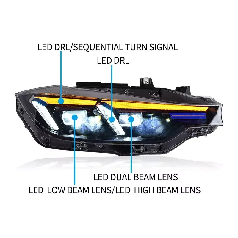 

Автомобильные фары для BMW F30 F35 2013-2019 3 серии, светодиодные фары в сборе, обновленный дизайн 2022 года, аксессуары в стиле LHD/RHD