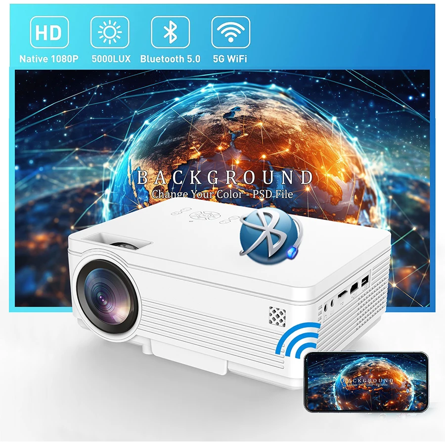 Portable Projector HD 1280*720P LED 240 ANSI Bluetooth Wifi Short Throw Audio Home Media Player Beamer Travel Smart Projector ﻿