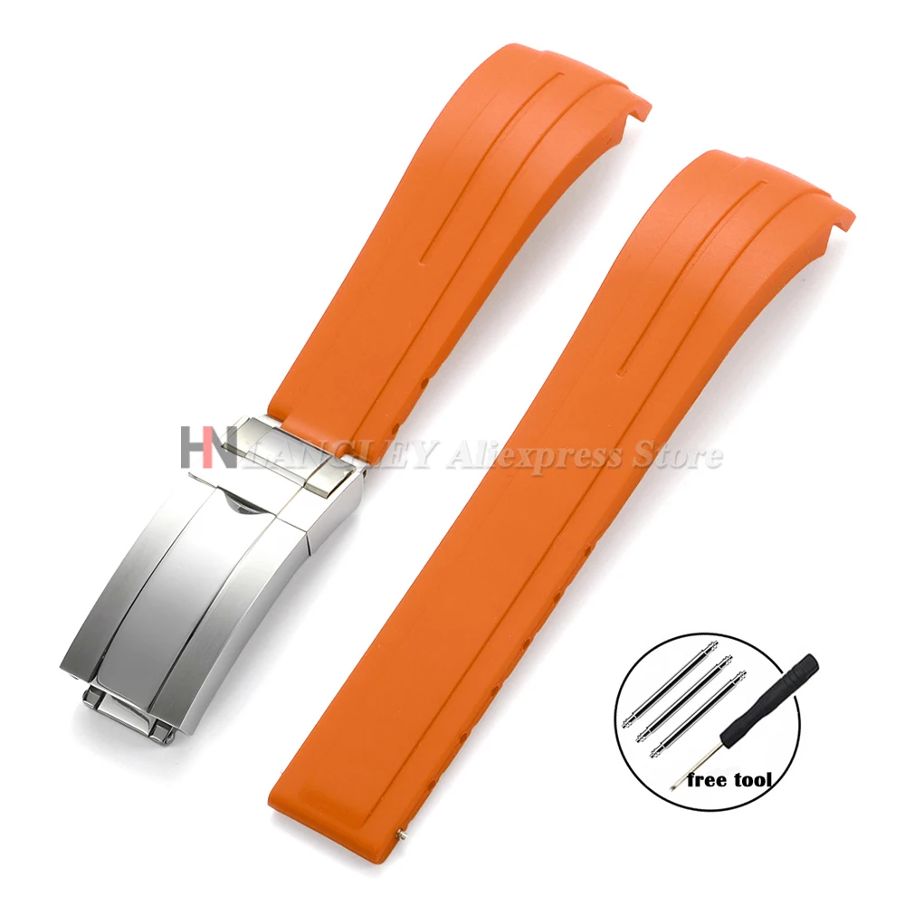 Curved Rubber Watch Bracelet 20mm 21mm 22mm for Rolex Green Water Ghost for Oysterflex Waterproof Silicone Folding Buckle Straps image 3