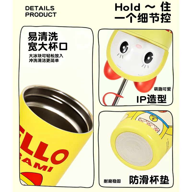 Doraemon Insulated Cup For Boys And Girls 2024 New High-Value Student Ice Cream Cup Stainless Steel Children'S Straw Cup