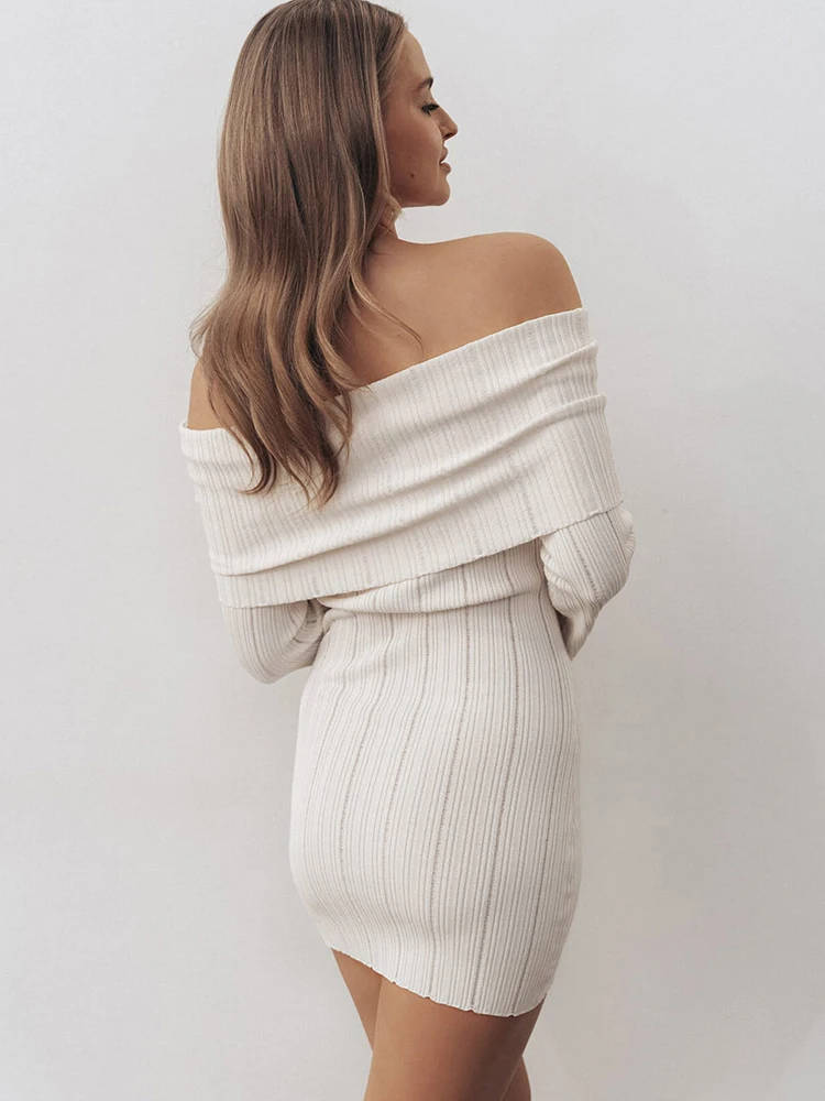 JULISSA MO Knitted Sexy Off Shoulder Women Dress White Backless Long Sleeve Dress Female Autumn Slim Elegant Party Clubwear 2024