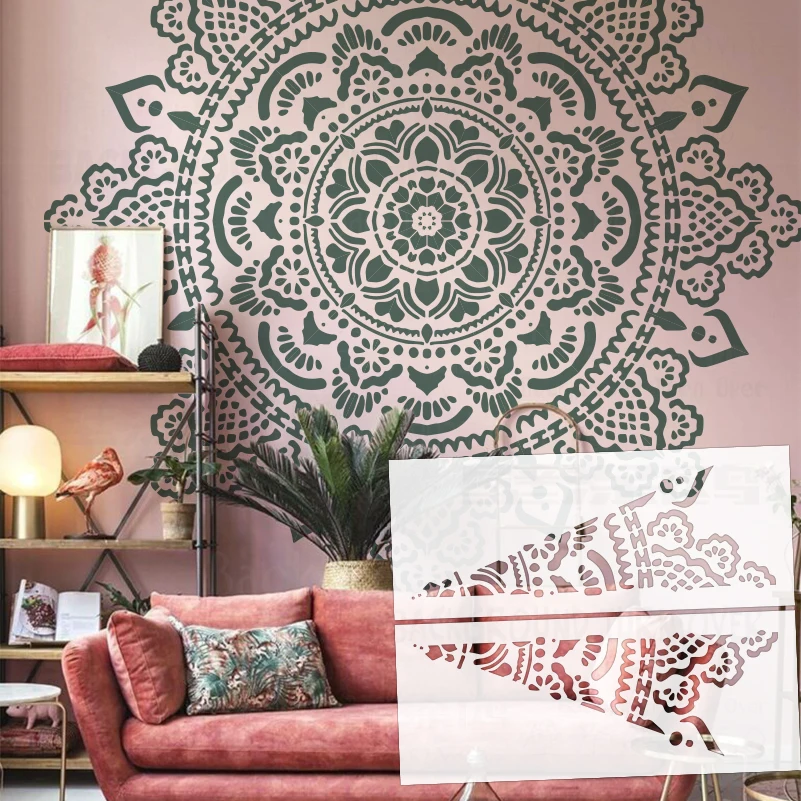 150cm - 230cm Stencil For Painting Wall Plaster Template To Paint Decorative Putty Rollers Mandala Huge Giant Flower Round S521