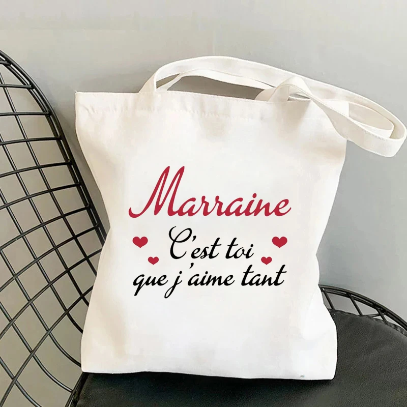 Shoulder Bags Do You Want To Be The Godmother That I Love All My Life French Print Canvas Tote Bag Female Handbags Marraine Gift