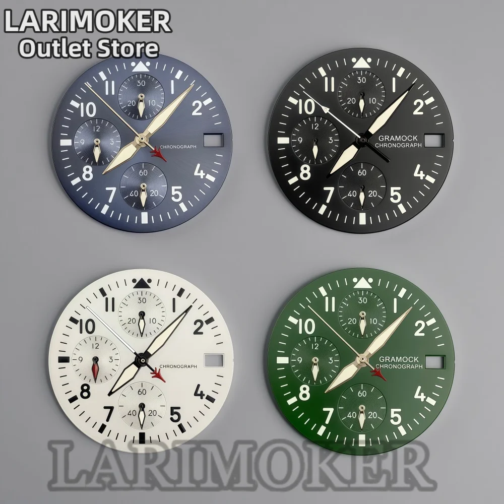 

LARIMOKER 30mm Pilot Watch Dial Green Luminous With Date Window For VK67 Movement Chronograph Watch Dial Watch Accessories