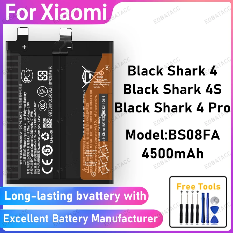 

100% New 4500mAh BS08FA Battery For Xiaomi Black Shark 4/4S/4 Pro Battery Replacement Bateria+Free Tools