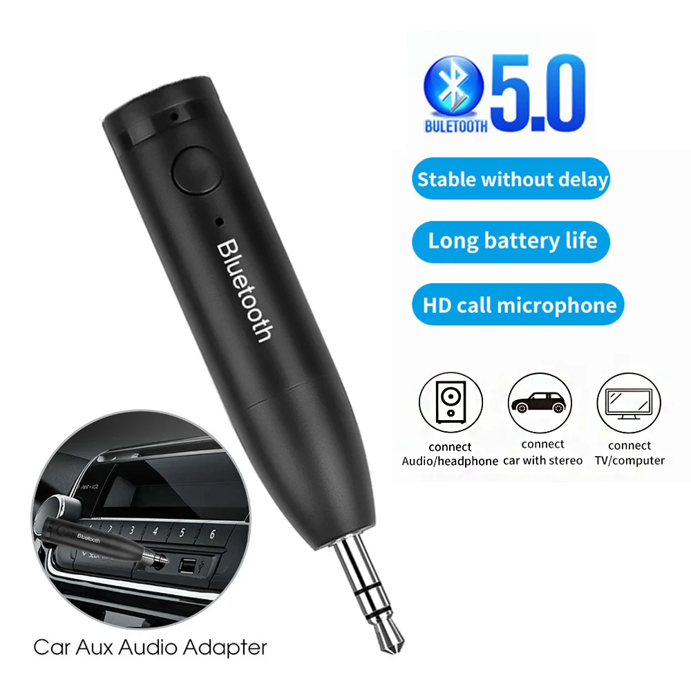 Car Bluetooth 5.0 AUX Adapter Noise Reduction 3.5mm Jack Stereo Wireless Car Audio Receiver with Mic for Mp3 Speaker Earphone 