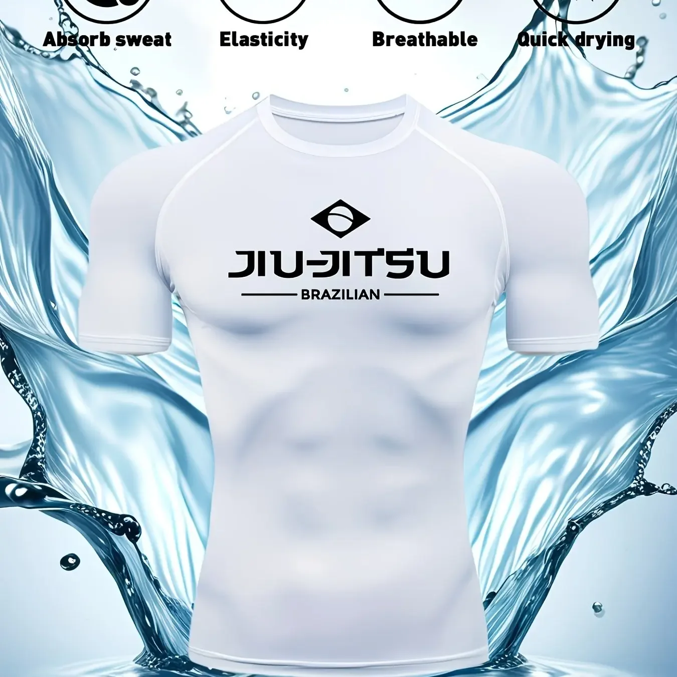 All Season Fitness Bodysuits with Short Sleeves for Men, Printed with Brazilian Jiu Jitsu, Moisture Wicking and Breathable