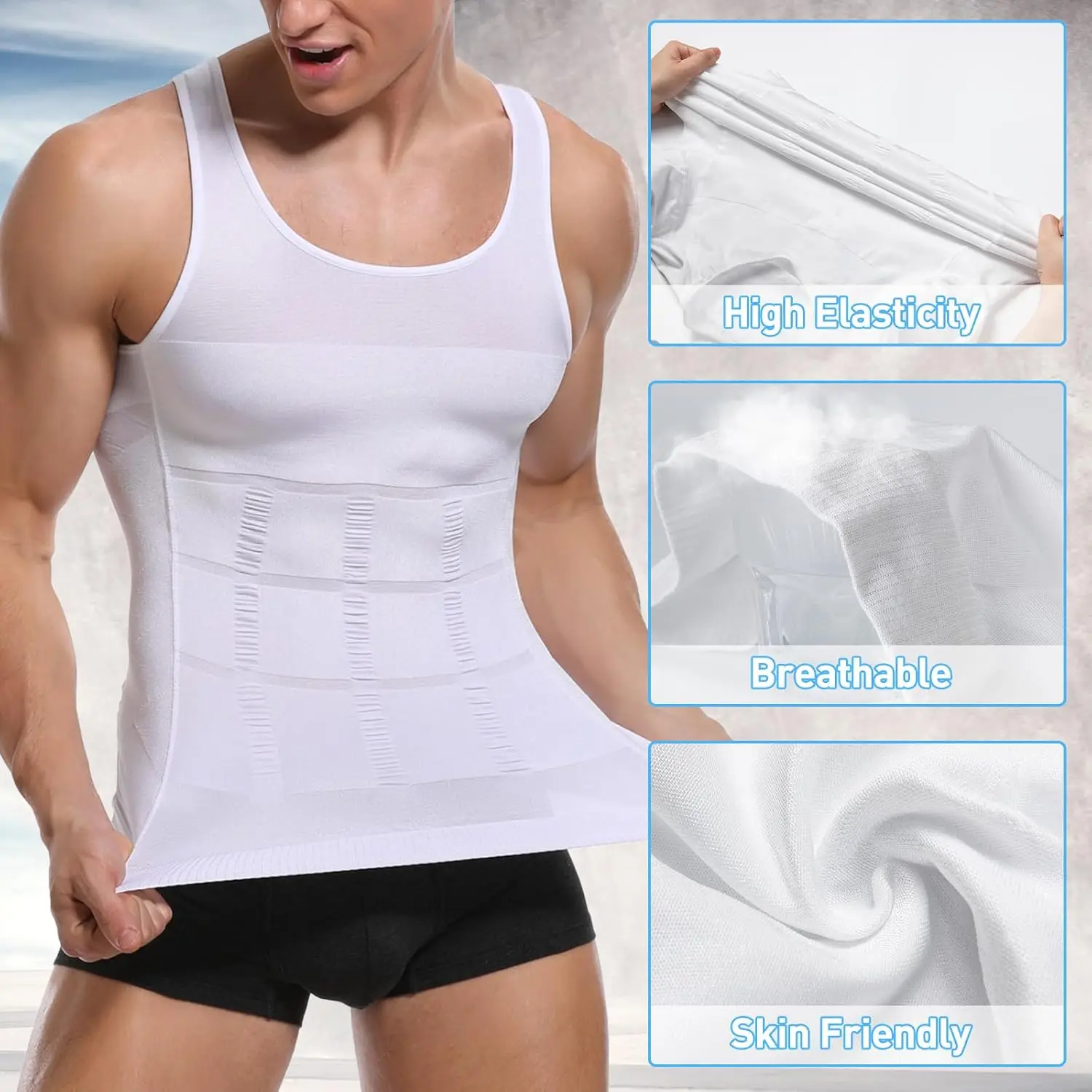 

Striped Compression Belt Shaper Vest Men's Tummy Control Sleeveless Top Slim Fit Slimming Elastic Sports Bottoming Underwear New