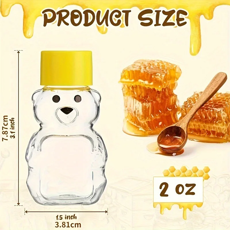 1000 Pieces Small Bear Honey Jar 60ML/2oz Food Grade PET Mini Dispenser Bottle with Caps Portable Juice Bottle for Honey Shops
