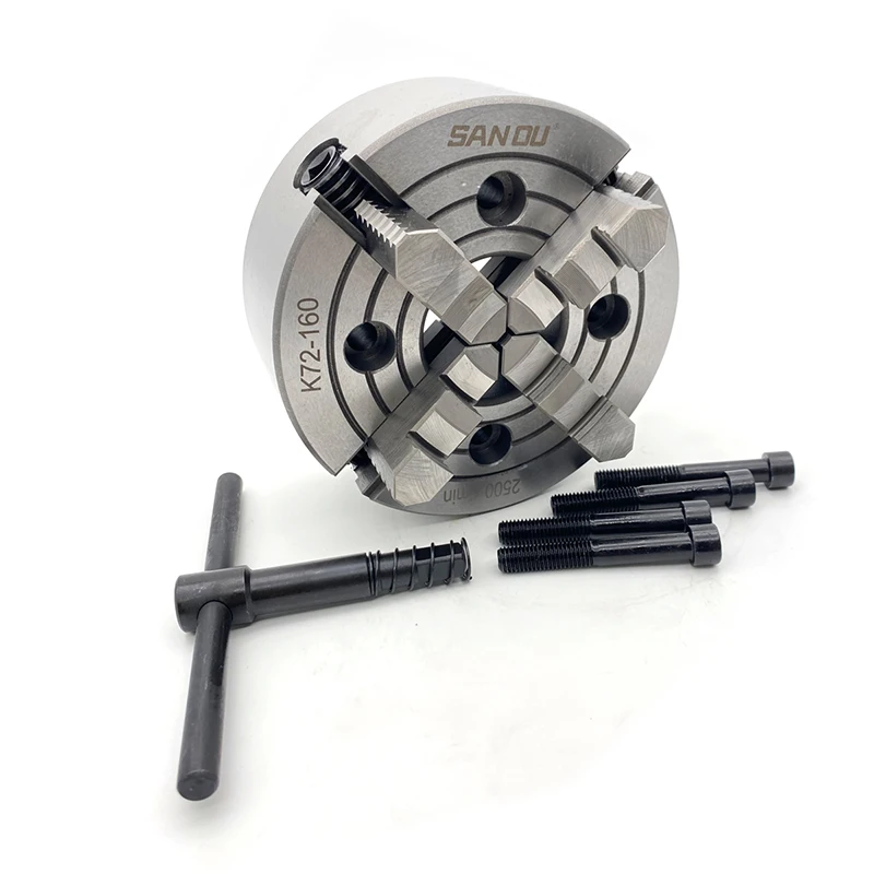 SANOU Marca Mandril de Torno 160mm Mandril de Torno de 4 Mandíbulas K72-160 Mandril Independente Mandril de Torno de Metal Mandril de 4 Mandíbulas para Torno de Banco